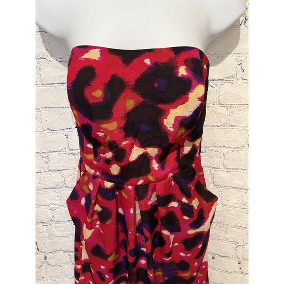 Bar III Pink Abstract Watercolor Strapless Pockets Short Mini Dress Size Medium - Picture 2 of 6